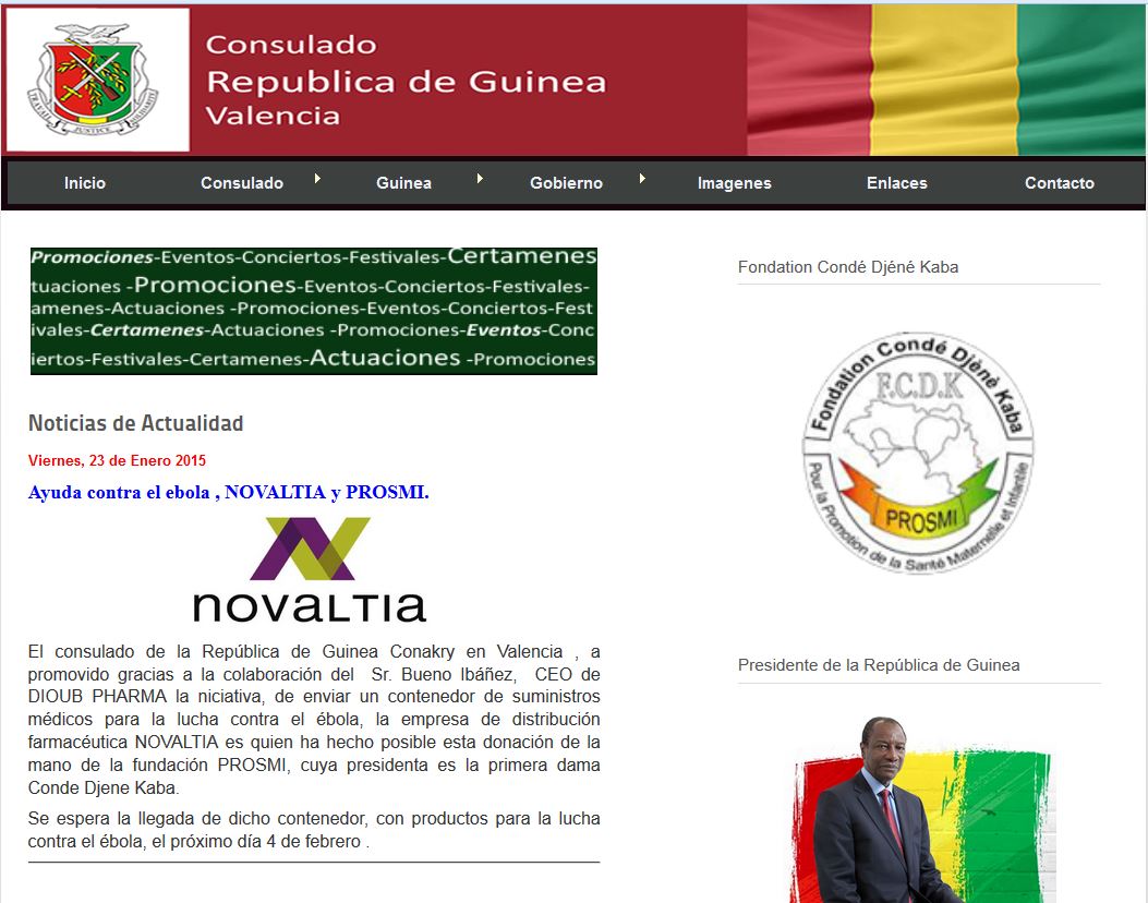 Reconocimiento del Consulado de la República de Guinea Conakry a Novaltia por el envío de ayuda sanitaria para combatir el ébola